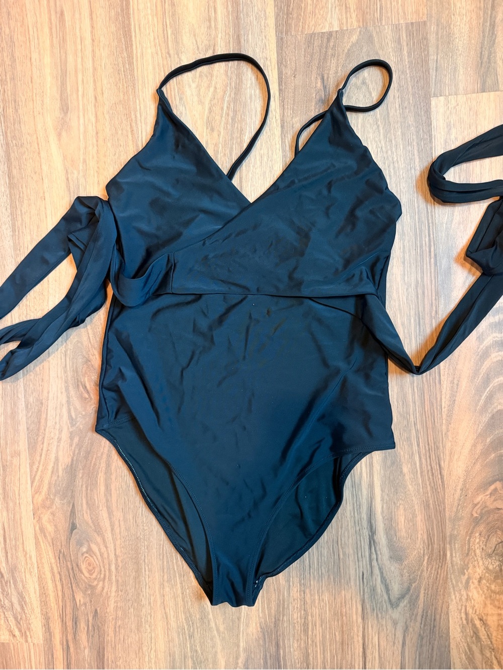 Aerie Black Wrap One-Piece Swimsuit — XL Long